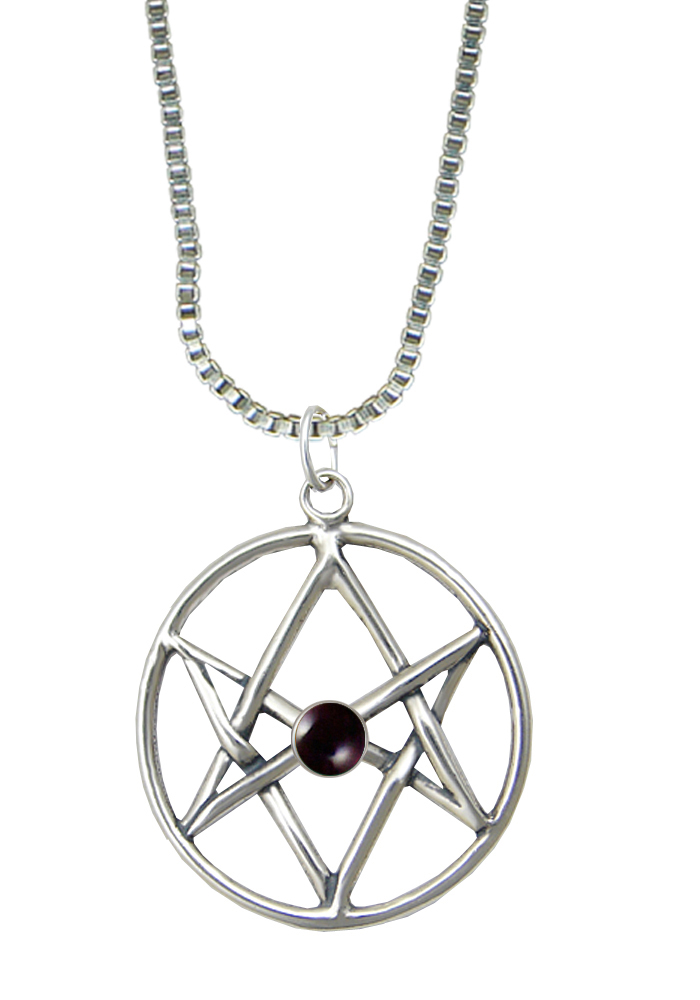 Sterling Silver Unicursal Hexagram Pendant With Garnet